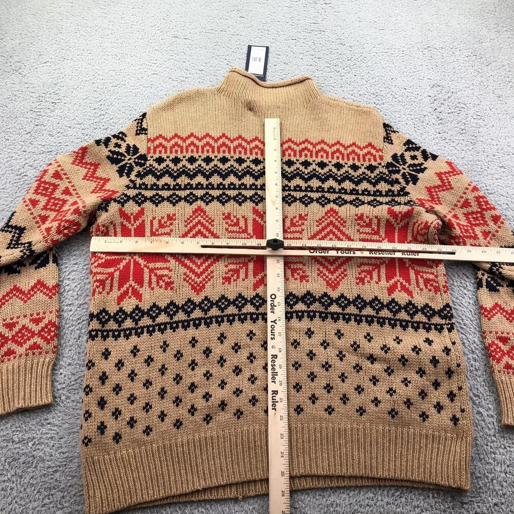Vineyard Vines Sweater Mens Large Beige Fair Isle Snowflake Roll Neck Knit